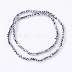メッキガラスビーズ連売り  ABカラーメッキ  多面カット  ロンデル  銀  4.5x3.5mm  穴：1mm&nbsp;LS-EGLA-D009-27