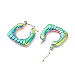 イオンプレーティング（IP）304ステンレススチール製チャンキー長方形フープピアス（女性用）  虹色  22x20mm  ピン：0.8mm&nbsp;EJEW-K242-03MC