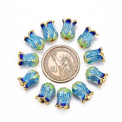 5-花びらラックメッキ真鍮エナメルビーズキャップ  カドミウムフリー＆鉛フリー  ゴールドカラー  14x10mm  穴：2mm&nbsp;LS-X-KK-P024-13-RS