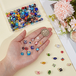 150個 10スタイル ハンドメイド ミルフィオリ ランプワーク ビーズ  混合図形  ミックスカラー  7.5~12x7.5~12x3~8mm  穴：0.5~1.5mm  15個/スタイル&nbsp;LAMP-PA0001-81