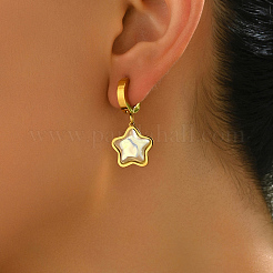 Stainless Steel Imitation Pearl Star Hoop Earrings&nbsp;MR8131