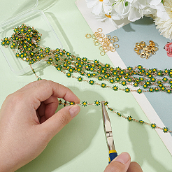 DIY Flower Brass Enamel Link Chains Bracelets/Necklaces Making Finding Kits&nbsp;DIY-AR0004-11