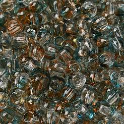 透明色ガラスラウンドビーズ  グリッターパウダー付き  丸い穴  ティール  4x3mm  穴：1.4mm  約4500個/ポンド&nbsp;SEED-F006-05A-10