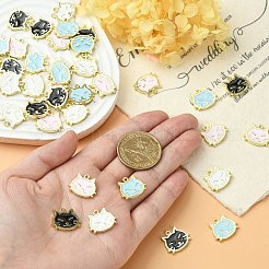 40本4色合金エナメルペンダント  ゴールドカラー  猫の頭のチャーム  ミックスカラー  17.5x14x1.7mm  穴：1.4mm  10個/カラー&nbsp;ENAM-CJ0004-16