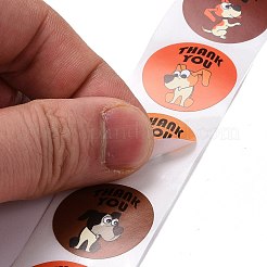 フラットラウンドい紙ありがとうステッカー  言葉で漫画の動物の模様ありがとう  粘着ギフトタグラベルyoustickers  犬の模様  6.3x2.95cm  500PCS /ロール&nbsp;LS-DIY-C042-12C