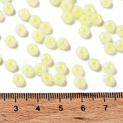 模造翡翠 3/0個 ガラスシードビーズ  光沢  染め  ラウンド  ライトゴールデンロッドイエロー  5.5x3.5mm  穴：1.5mm&nbsp;SEED-Z001-A-A07