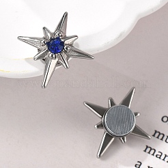 ラインストーンスタークリップオンイヤリング  磁気304ステンレススチール非ピアスイヤリング  ステンレス鋼色  カプリブルー  16x15.5mm&nbsp;EJEW-B116-01P-02