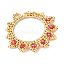 ガラスシードビーズの花のペンダント  ガラスと鉄  18KGP本金メッキ  多面カット  レッド  39.5~40x43x3.5mm  穴：3.5mm&nbsp;PALLOY-MZ01237-01