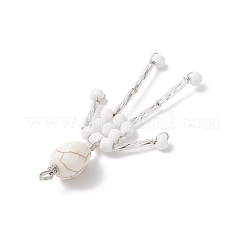 ガラスシードビーズと合成ターコイズの大きなペンダント  スケルトン  銅線と  プラチナ  62x19x4mm  穴：3mm&nbsp;PALLOY-JF04558