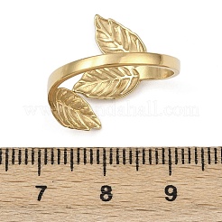 304ステンレススチールカフリング  葉  イオンプレーティング（ip）  18KGP本金メッキ  内径：18mm&nbsp;RJEW-D332-03G