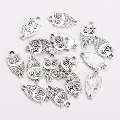 チベット風亜鉛合金チャーム  カドミウムフリー＆鉛フリー  フクロウ  アンティークシルバー  18x9x3mm  穴：2mm&nbsp;X-TIBEP-S288-60
