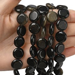 Natural Golden Sheen Obsidian Beads Strands&nbsp;G-L648-B23-15mm-01
