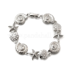 Summer Beach Brass Micro Pave Clear Cubic Zirconia Starfish & Shell Shape Link Chain Bracelets&nbsp;BJEW-C118-02A-P