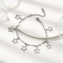 304ステンレススチールチャームブレスレット  女性用装飾ボールビーズチェーン  スター  ステンレス鋼色  7-3/8インチ（18.8cm）&nbsp;BJEW-JB12840