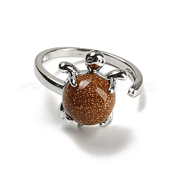 Natural & Synthetic Mixed Gemstone Tortoise Open Cuff Ring&nbsp;RJEW-G290-01P