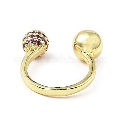 Cubic Zirconia Round with Flower Open Cuff Ring&nbsp;RJEW-H218-01G-04