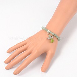 Trendy Natural Green Aventurine Beaded Acrylic Charm Bracelets&nbsp;BJEW-JB01792-04