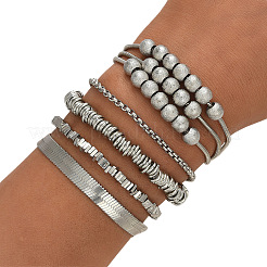 5Pcs 5 Styles Brass & CCB Plastic Chain Bracelet Sets for Women&nbsp;WG3F23A-01