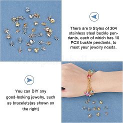 90個 9スタイル 304ステンレススチール ペグベイルペンダント  ハーフドライビーズ用  ミックスカラー  10x5~8mm  穴：2mm  ピン：1.2mm  10個/スタイル&nbsp;STAS-UN0026-41