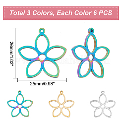 18本3色ステンレスペンダント  中空  花  ミックスカラー  26x25mm  6個/カラー&nbsp;STAS-DC0012-45