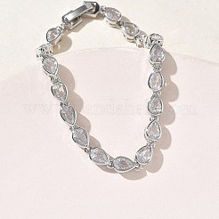 Teardrop Brass Micro Pave Clear Cubic Zirconia Link Chain Bracelets for Women&nbsp;BJEW-C156-07A-P