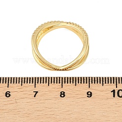 真鍮製マイクロパヴェキュービックジルコニア指輪指輪  クロスリングを縦横に  18KGP本金メッキ  6.5mm  内径：17.8mm&nbsp;RJEW-D340-01G-03