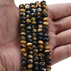 天然石タイガーアイビーズ連売り  多面カット  ロンデル  染め＆加熱  ブルー  8x5.5mm  穴：1.2mm  約69個/連  15.16''（38.5センチメートル）&nbsp;G-Z111-A02-03