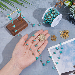 DIY Brass Synthetic Turquoise Chips Beaded Cable Chains Bracelets/Necklaces Making Kits&nbsp;DIY-UN0007-47