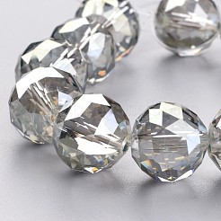 電気メッキガラスビーズ連売り  フル虹メッキ  多面カット  ラウンド  ダークカーキ  15.5mm  穴：2mm  約15個/連  8.6インチ（22cm）&nbsp;EGLA-J140-FR04-16mm