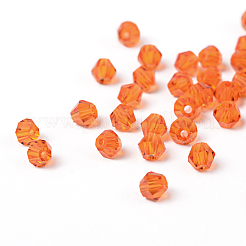 模造5301ダブルコーンビーズ  透明ガラスファセットビーズ  レッドオレンジ  6x5mm  穴：1.3mm  約288個/袋&nbsp;GLAA-F026-C27