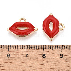 合金エナメルチャーム  メイクペンダント  唇の形状  ライトゴールド  レッド  13x18x3mm  穴：2mm&nbsp;ENAM-S121-093