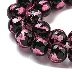 手作りシルバー/金箔lampworkビーズ連売り  ラウンド  パールピンク  10.5~11x10mm  穴：1.5~1.6mm  約50個/連  19.53インチ（49.6cm）&nbsp;LAMP-L079-07A