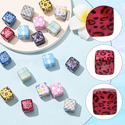 18個 9スタイル レーザー&プリント不透明アクリルビーズ  キューブ  混合図形  14x14x14mm  穴：3.2mm  2個/スタイル&nbsp;OACR-FS0002-81