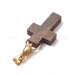 ウッドペンダント  クロスチャーム  ゴールドカラー  21~22x14~15x4~5mm  穴：5x4mm&nbsp;PALLOY-JF03999-01