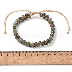 Adjustable Woven Round Natural Indian Agate Braided Bead Anklets for Women&nbsp;AJEW-D071-01D