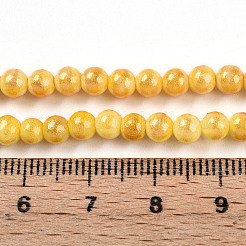 天然石馬山ジェイドビーズ連売り  ラウンド  染め  ゴールド  4~5mm  穴：0.7mm  約92~95個/連  15.35~15.75インチ（39~40cm）&nbsp;G-A255-A01-04D