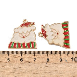 クリスマス合金エナメルペンダント  ライトゴールド  サンタクロース  24.5x22.5x1.5mm  穴：1.6mm&nbsp;ENAM-I081-01KCG-07