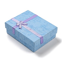 厚紙紙ネックレスボックス  ネックレスギフトケース、内側にスポンジとちょう結び付き  長方形  コーンフラワーブルー  9.15x7.15x3cm&nbsp;CON-G021-01C-03