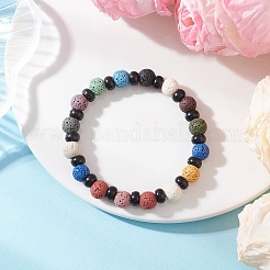 3Pcs Natural Lava Rock & Coconut Shell Beaded Stretch Bracelets for Women Men&nbsp;BJEW-JB12470