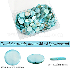 4連売り天然シェルビーズ連売り  染め  フラットラウンド  淡いターコイズ  13.5~15.5x3mm  穴：1~1.2mm  26~27個/連  14.1~14.3インチ&nbsp;SHEL-SC0001-80