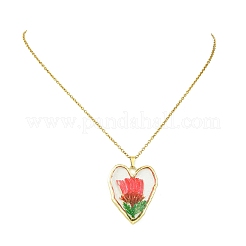 Alloy Epoxy Resin Heart with Inner Dried Flower Pendant 304 Stainless Steel Cable Chain Necklaces for Women&nbsp;NJEW-JN06300