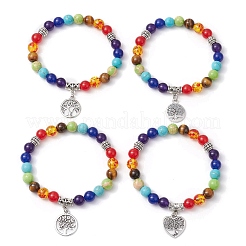 Chakra Theme Natural & Synthetic Mixed Gemstone Beaded Stretch Bracelets&nbsp;BJEW-JB11281