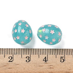 半透明の樹脂ビーズ  ホログラフィックビーズ  星付き卵  エナメル  グリーン  14.5x12mm  穴：2.4mm&nbsp;RESI-D312-06A-01
