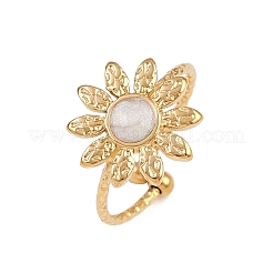 女性用304ステンレススチールエナメルオープンカフリング  花  18KGP本金メッキ  14x14.5mm  内径: 調節可能&nbsp;RJEW-K303-09G