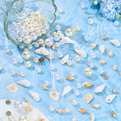220個 6種類のプラスチック模造真珠ビーズ  ラウンド  シェルビーズ120個付き  ミックスカラー  8mm&nbsp;KY-SP0001-78