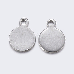 変色しない201ステンレススチールチャーム  空白タグのスタンプ  フラットラウンド  ステンレス鋼色  9x7x0.8mm  穴：1mm&nbsp;X-STAS-F159-52P