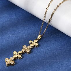 Brass Micro Pave Clear Cubic Zirconia 4 Clover Pendant Y Tassel Necklaces for Women&nbsp;NJEW-P350-02G