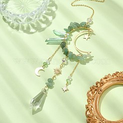 Natural Green Aventurine Chips & Brass Moon Pendant Decorations&nbsp;HJEW-TA00066-02