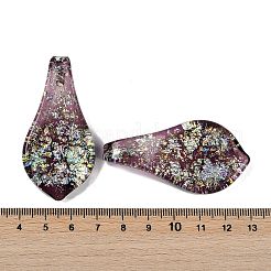 ランプワークの大きなペンダント  ホイル付き  葉  オールドローズ  57~60x29x10.5mm  穴：6.5x4.5mm&nbsp;FOIL-K003-01A