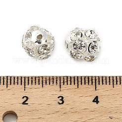 10mmの真鍮クリスタルラインストーンビーズ  ラウンド  ジュエリープロジェクト向け  銀  9~10x10mm  穴：1.4mm&nbsp;KK-S519-01C-S
